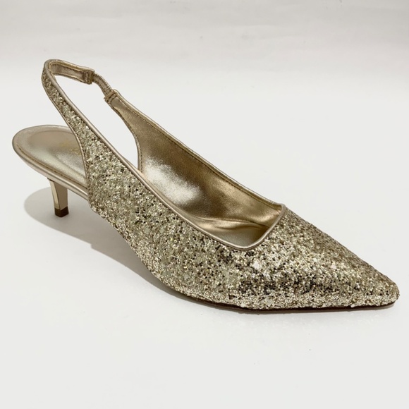 Lilly Pulitzer Shaina Slingback Gold Glitter Pump Pointed Toe Kitten Heel Shoe 7 - Picture 10 of 11